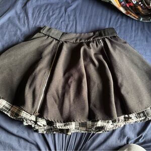 Black Skater Skirt with Plaid Accent